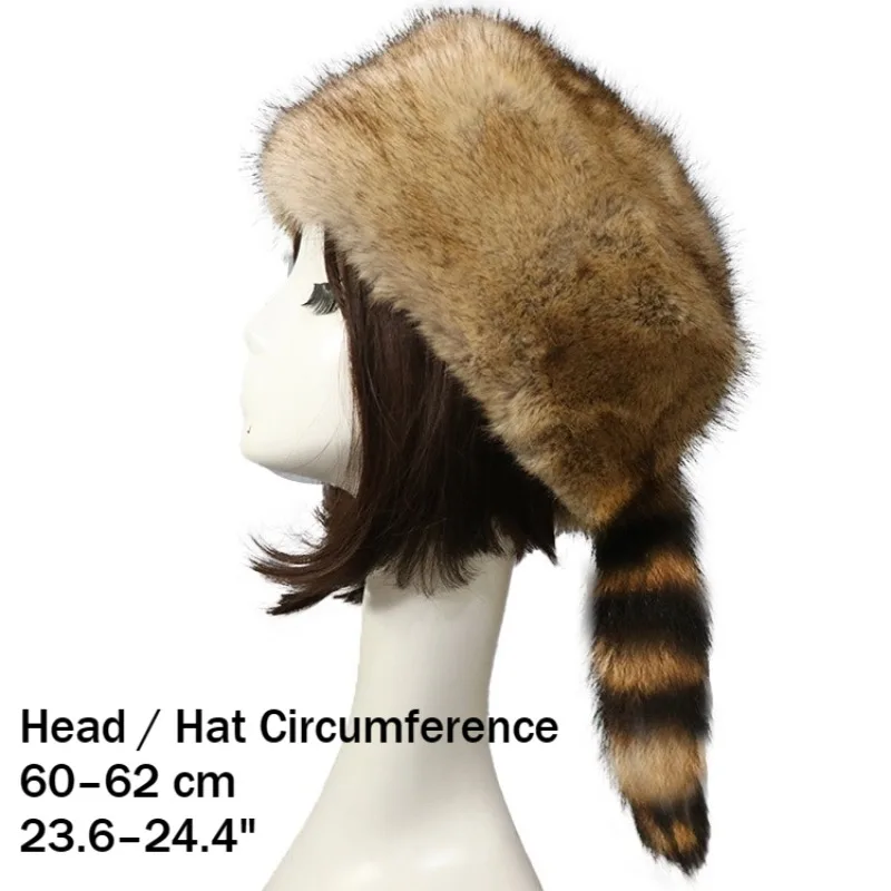 Autumn and Winter Warm Headwear Single Tailed Flat Top Hat European and American Style Fur Tail Decoration Ethnic Ear Protection