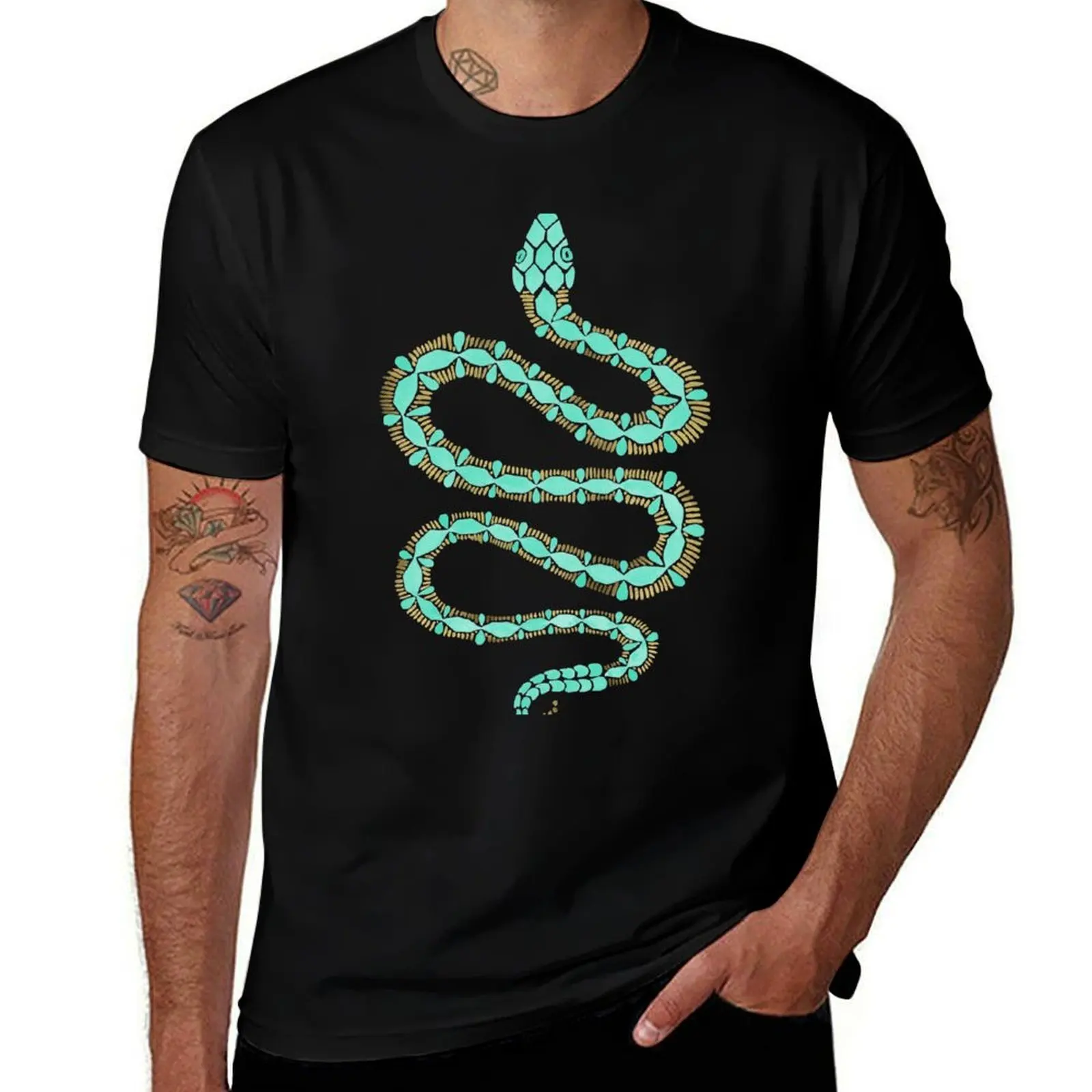 Mint & Gold Serpent T-Shirt Lightweight Casual Summer T-Shirt