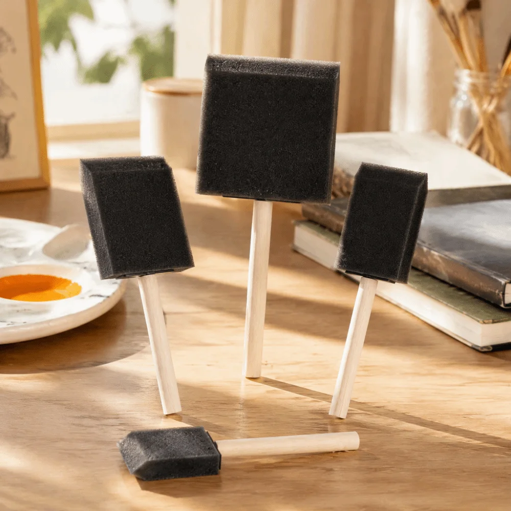 4PCS Handy Black Foam Sponge Brush Wooden Handle Soft Multi-Purpose Brush Dust Cleaning Foam Brush Surface Dust Clearing