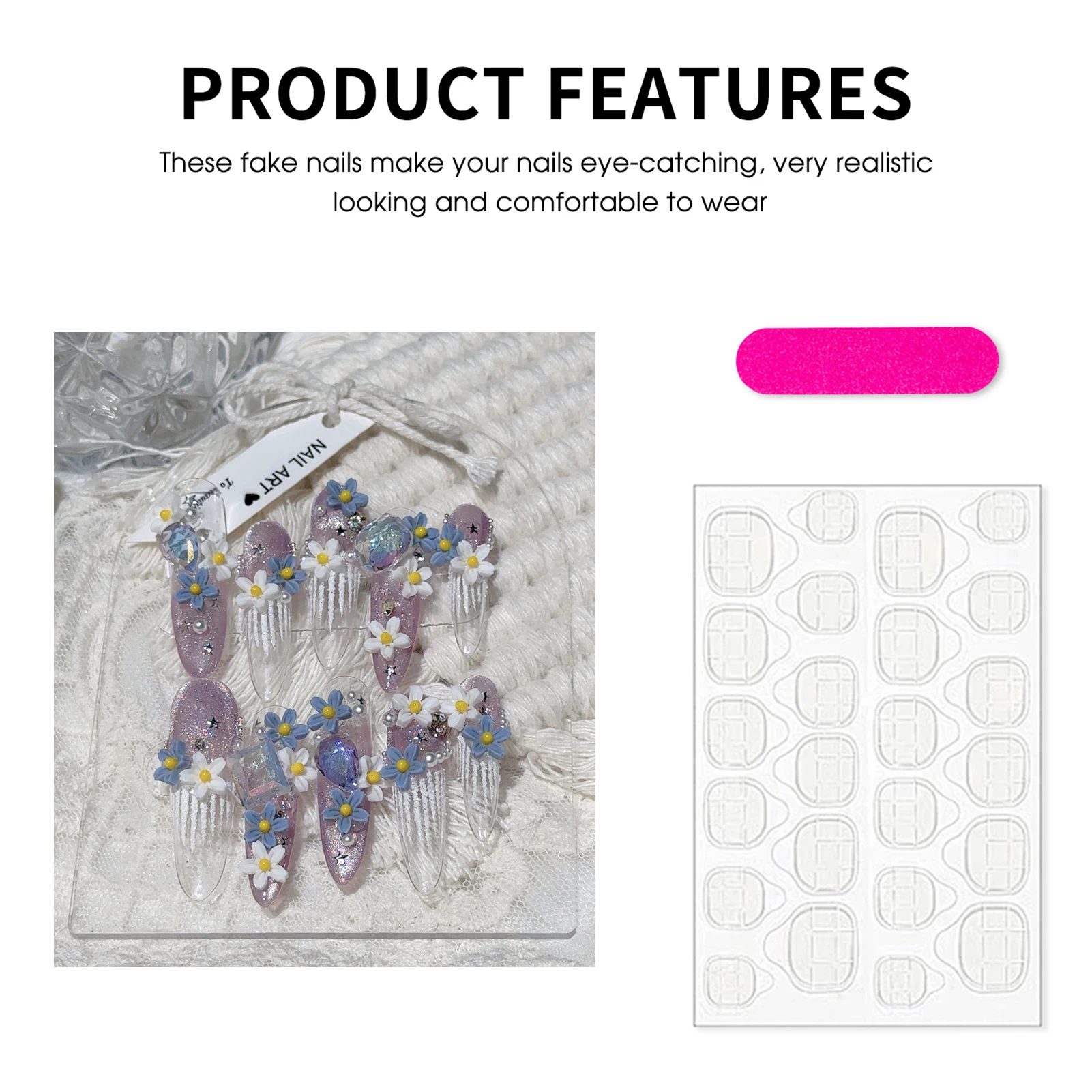 10 pièces presse à la main sur les ongles romantique malve Style français glace Transparent longue amande faux ongles printemps fleur décor faux ongles