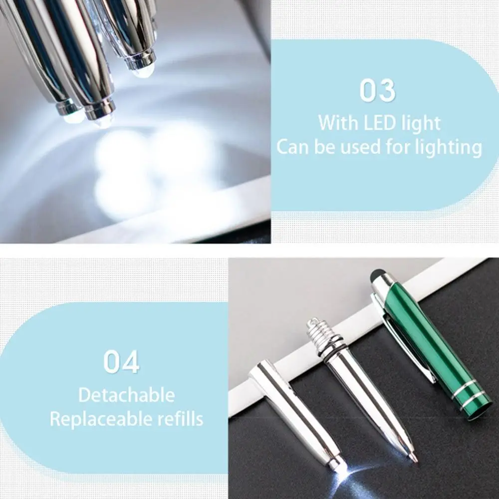 High Quality With LED Light Multi-function Pen Metal 3-in-1 Tool Pen Writing Supplies Capacitive Pen Students