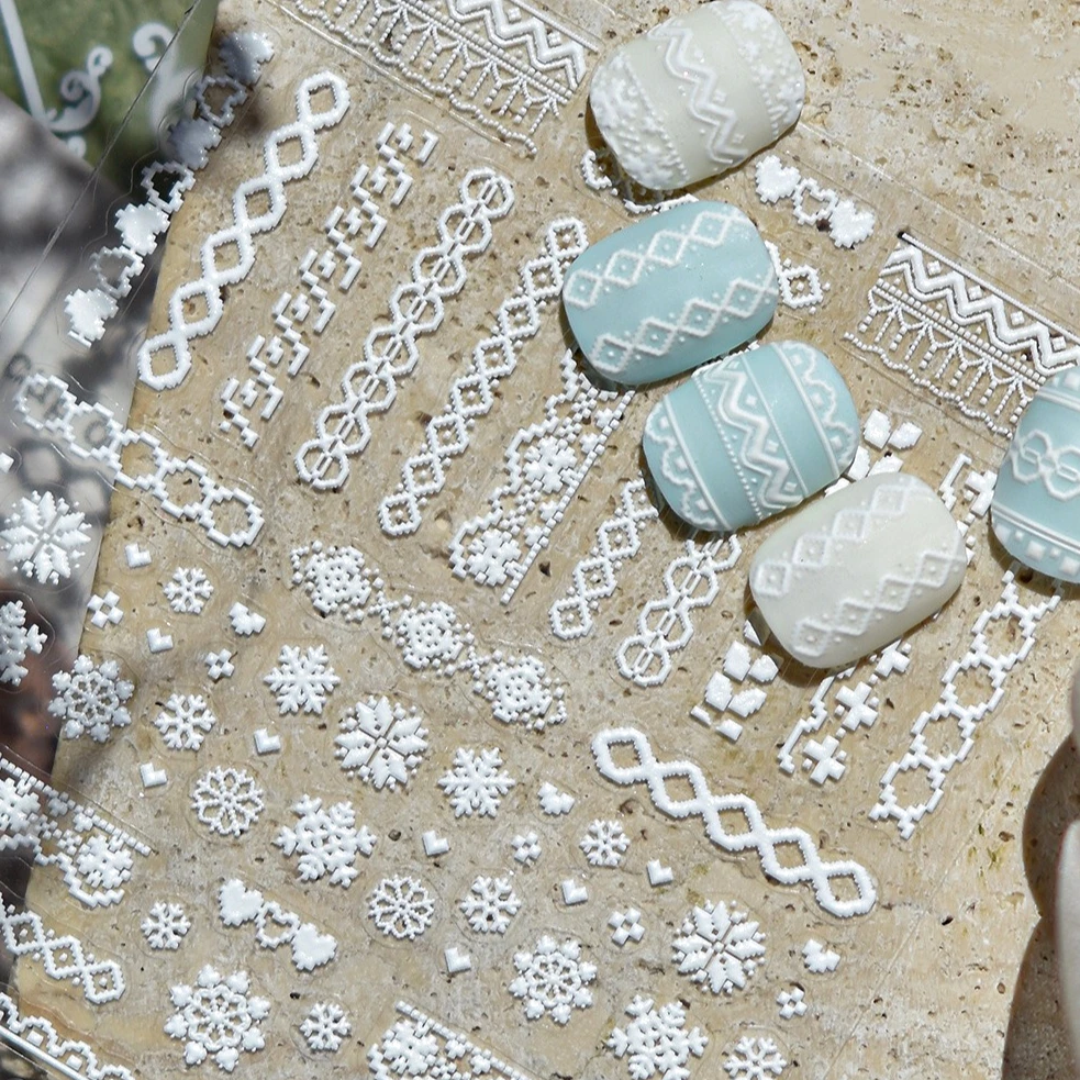 

White Snowflakes Bear Deer Christmas Tree Snowman Rabbit Gingerbread Man Santa Claus Star Crystal Ball Nail Art Stickers Decals