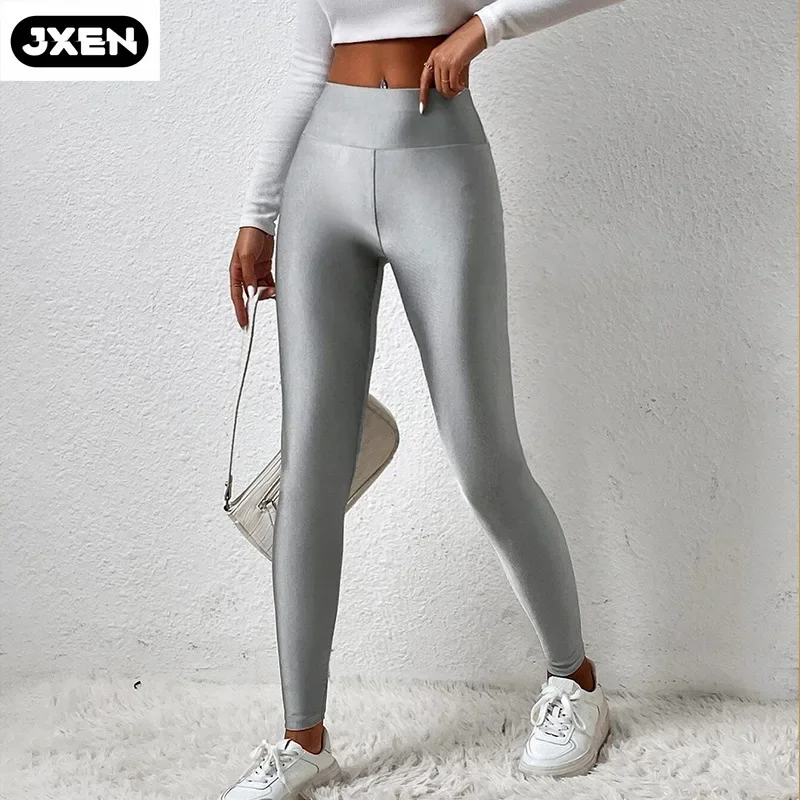 

European and American Style Colorful Glossy Leggings High Waist Pure Color Skinny Pants Stretch Casual Sports Women's Pants