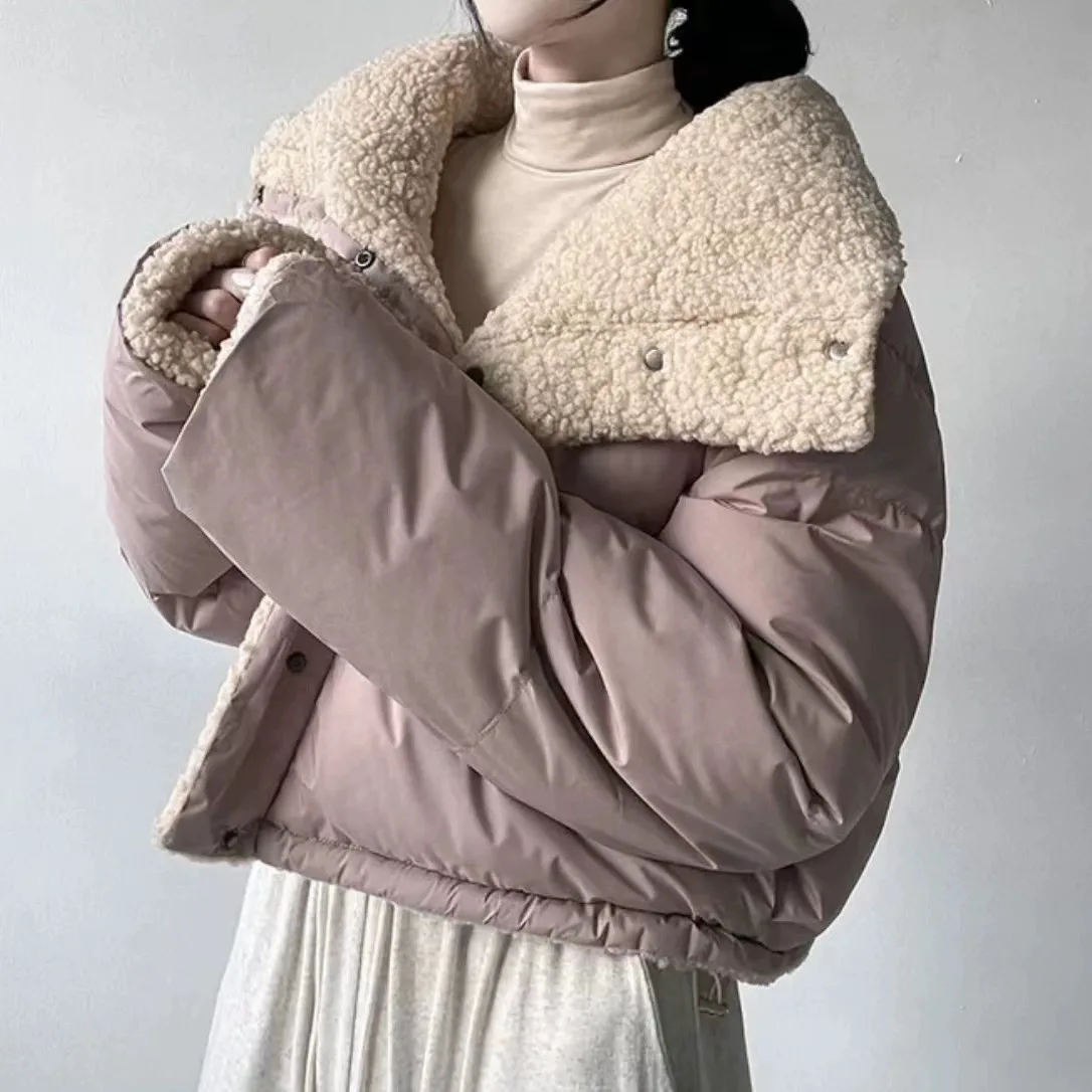 Versión coreana invierno nuevo artículo cuello grande nicho de moda temperamento versátil grueso dos en chaqueta de pan corto abrigo