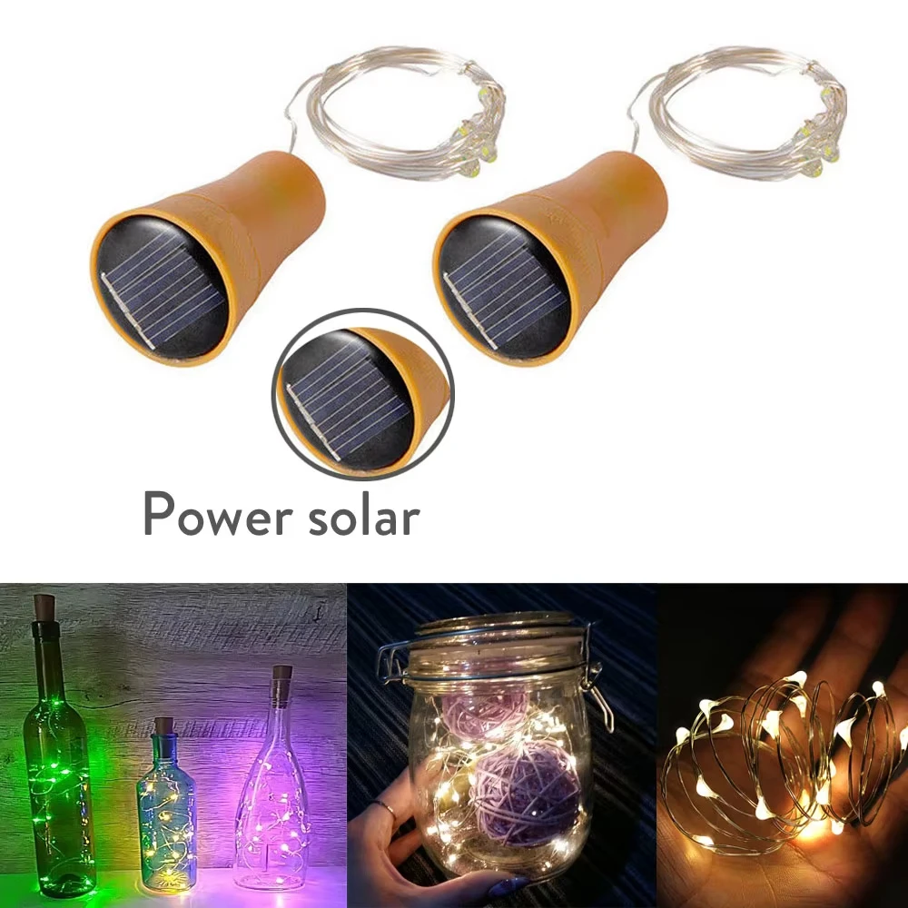 Solare 10LED 15LED 20LED Bottiglia di vino Luci Forma di sughero Lucine Ghirlanda Luce natalizia Filo di rame Lampada decorazione della stanza di casa