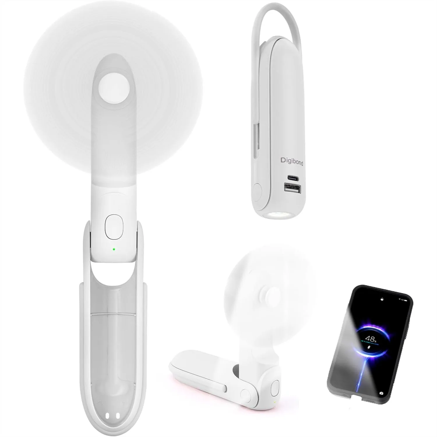 

Portable Handheld Fan, 6-in-1 Mini Rechargeable Fan with 3000mAh Battery, Bullet Shape Personal Fan with Flashlight Hook & 3