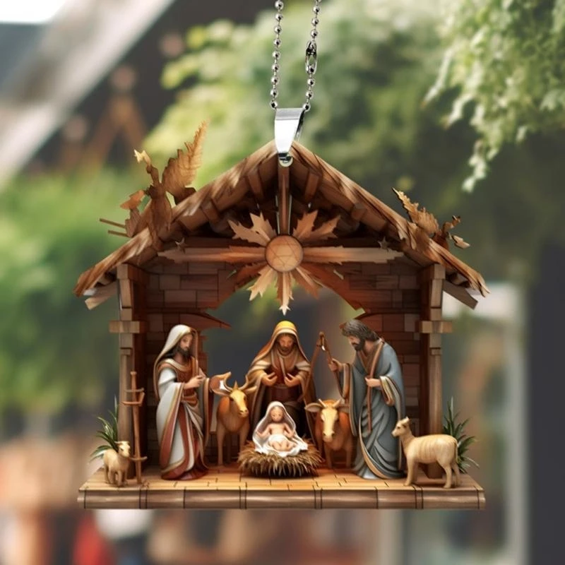 F68E 2Piece Nativity Scene Pendant Hangings For Creative And Elegant Interior