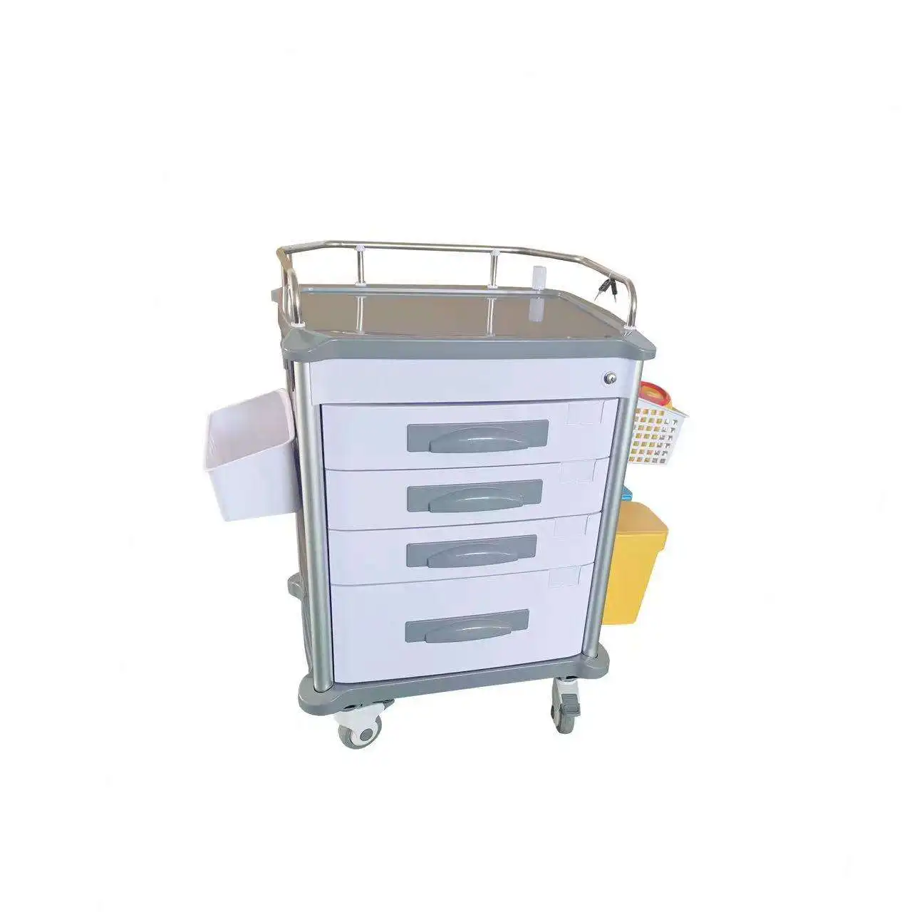 ABS material hospital furniture emergency stretcher trolley with drawers medical medicine treatment trolley crash cart