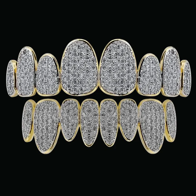 Bubble Letter Punk Teeth Caps Cosplay Style Luxury Grillz Set Iced Out Micro Pave Hip Hop Jewelry