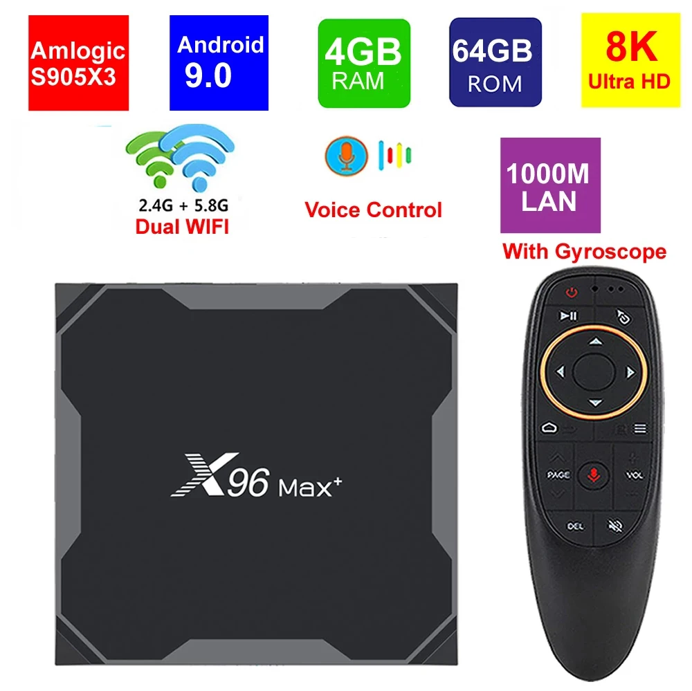 

Original X96 Max Plus Smart TV Box Android 9.0 Amlogic S905X3 Quad Core 4GB 64GB 5G Dual WIIF BT4.0 1000M Lan 8K Set top box