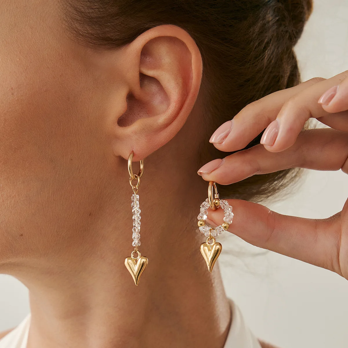 

Punk Cold and Stylish Peach Heart Tassel Texture Long Star Asymmetry Earrings for Women Geometric Ear Buckle Trendy Jewelry Gift