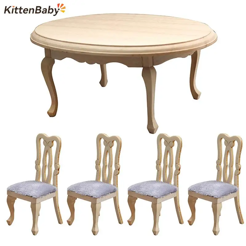 1 Set Dining Table Chair Model 1/12 Dollhouse Miniature Wooden Furniture Toy Dollhouse Restaurant decoration High Quality