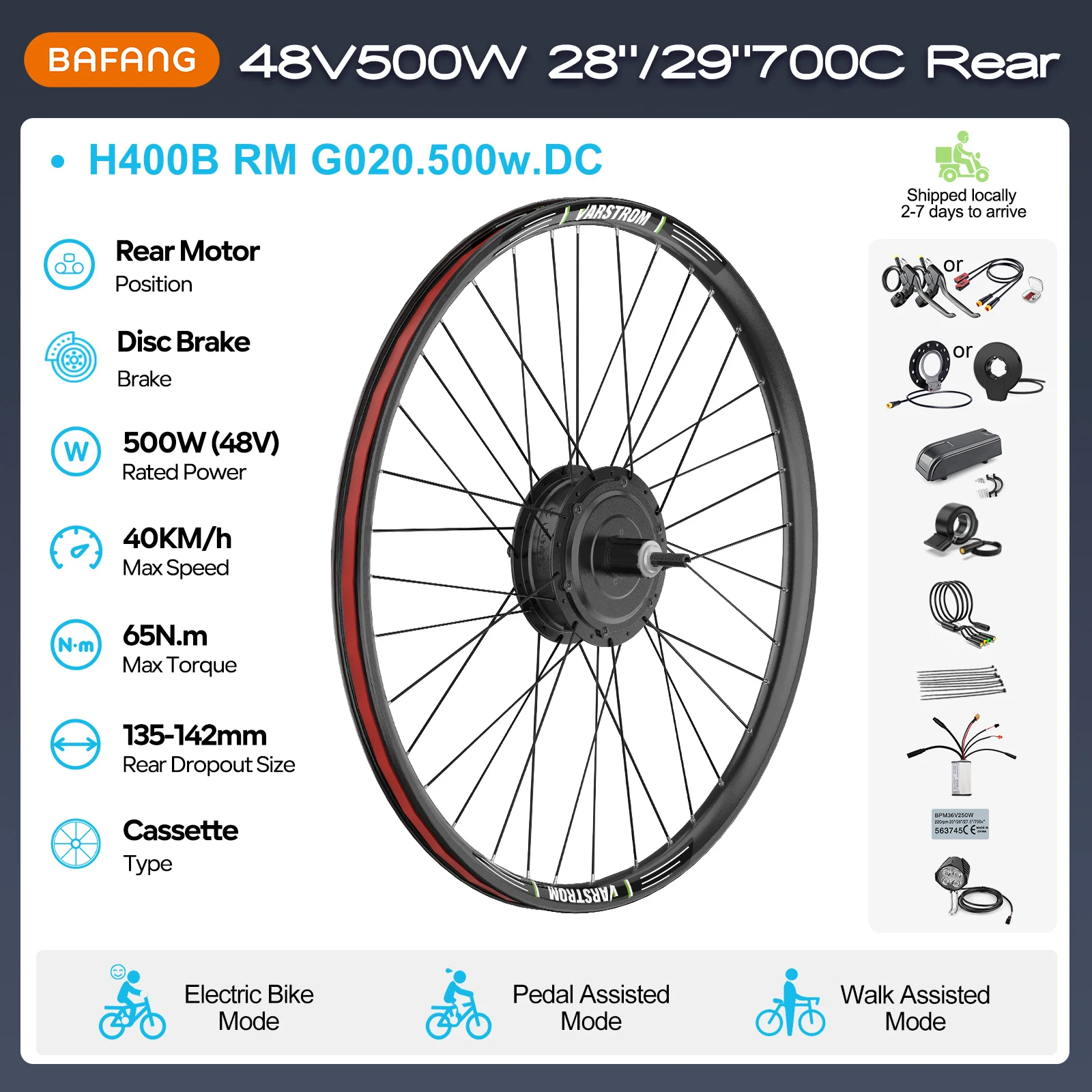 EU-voorraad Bafang G020 H400B Wielnaafmotor 48V500W Elektrische Fiets Ombouwsets Voor- en Achterwielaandrijving 8fun eBike Motorkit