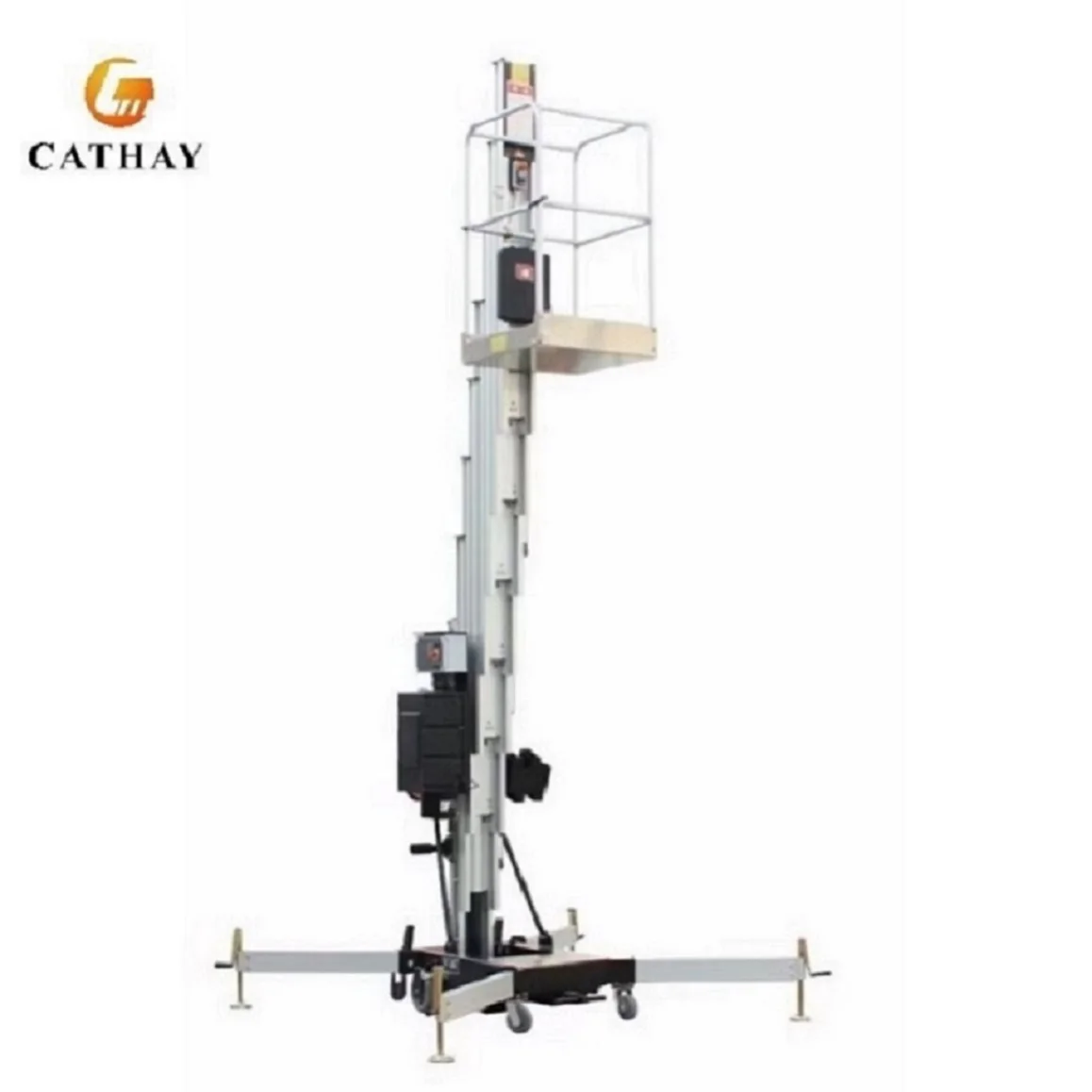 Cathaylift Single Person Aluminum Alloy Mast Lift 6m 8m 10m Vertical Hydraulic Aerial Work Platform for Indoor Use