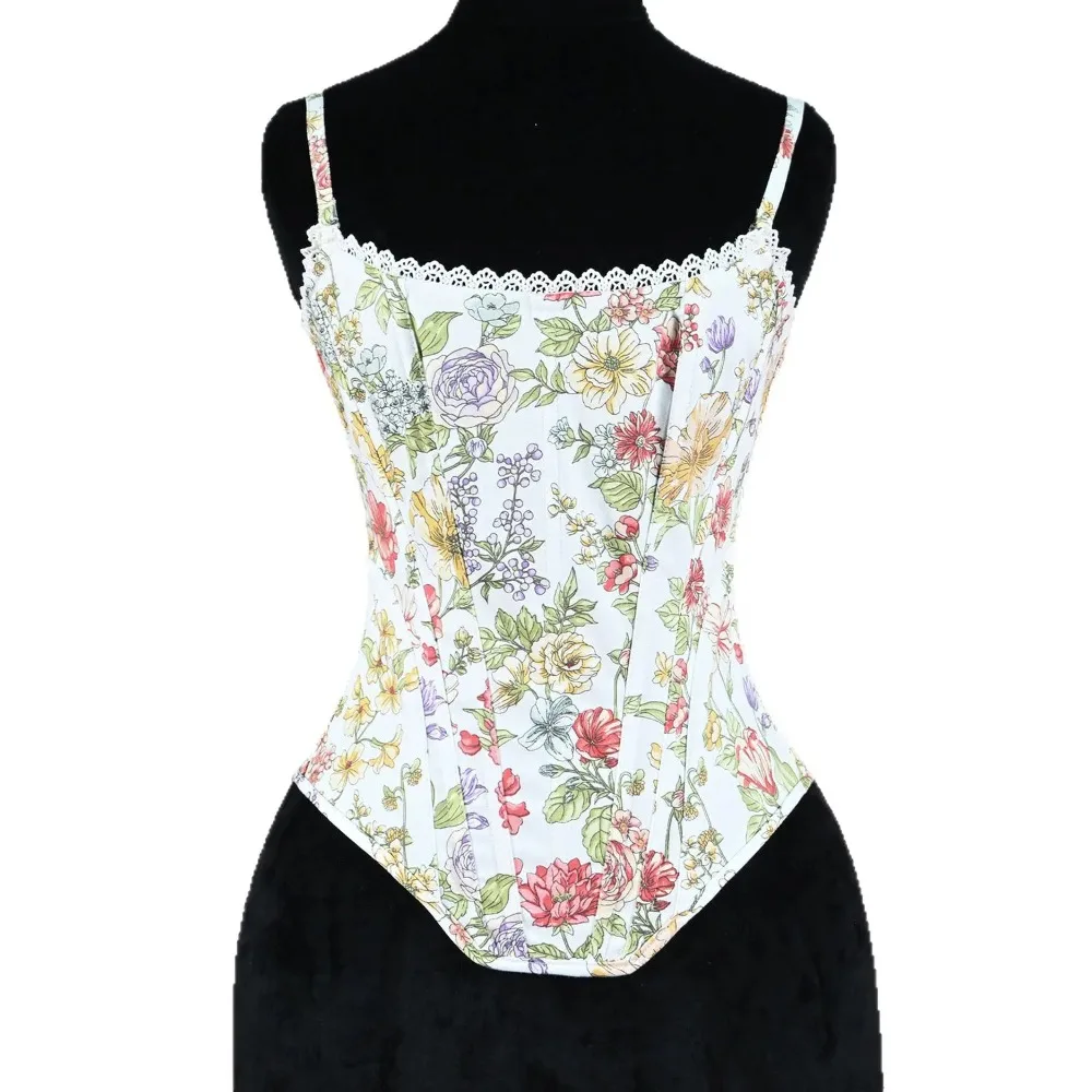 

Летний бандажный корсетный топ, сексуальный жилет с цветочным принтом для женщин, облегающий уличный топ с открытой спиной для ночного клуба