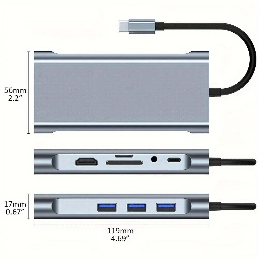 USB C Hub 4K 30Hz Type-C to HDTV Compatible USB 3.0 Adapter 10-in-1 Type-C Hub Docking Station PD 87W USB C Splitter for MacBook