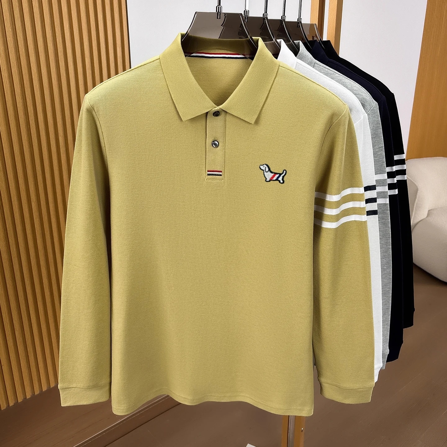 Hochwertige 100% Baumwolle Langärmel Polo Shirt Mode Marke Männer neue Cartoon Welpen Stickerei Komfort Herbst Casual Streifen T-Shirt – Detail 13