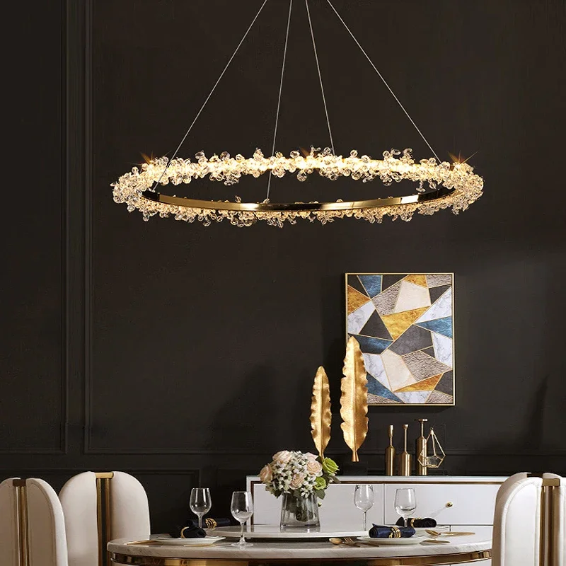 Modern golden crystal ceiling chandelier round LED chandelier for living room dining room hall indoor luxury ceiling lighting