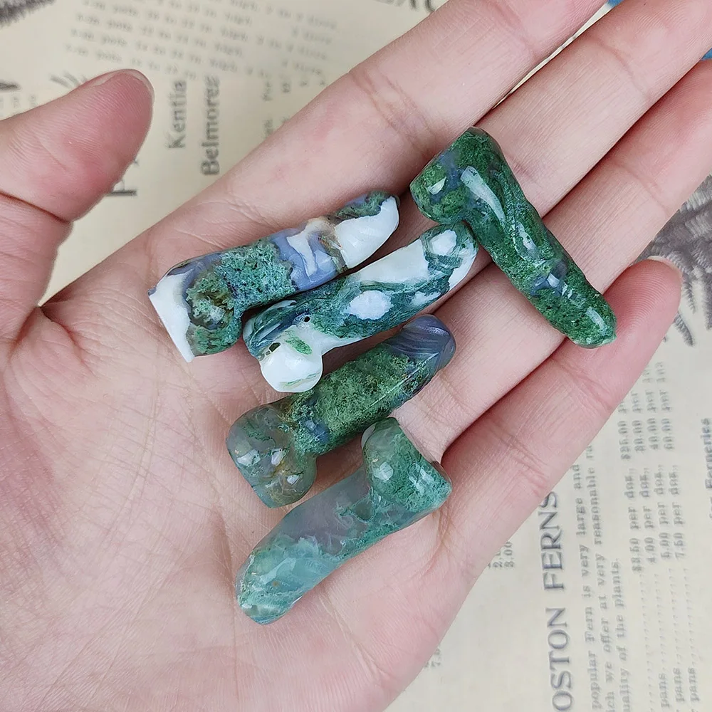 Natural Quartz Moss Agate Dingding Crafts Healing Reiki Gem Home Meditation Decor Fengshui Collection For DIY Pendant Gifts