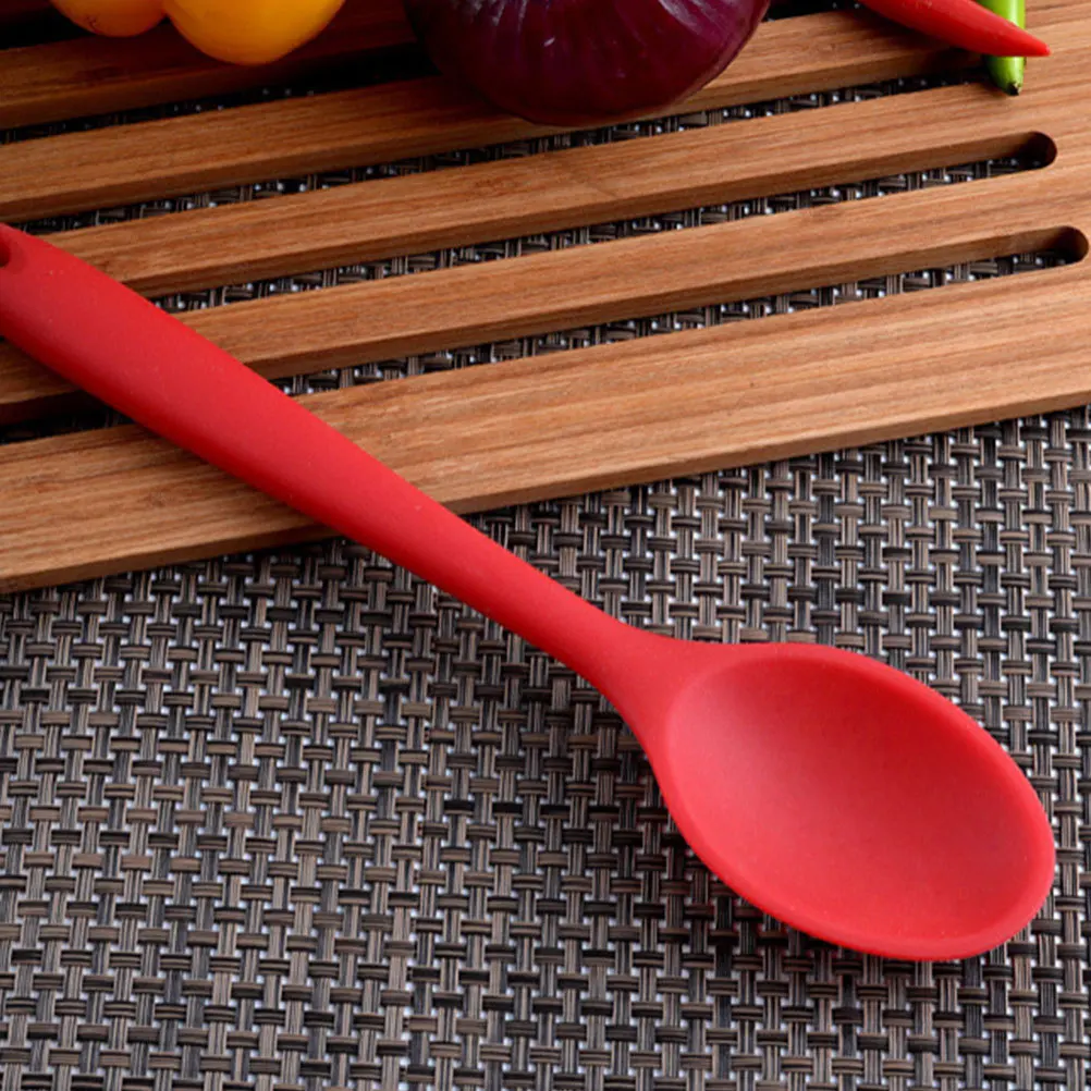 

Silicone Small Kitchen Spoon Portable Heat Resistant Stylish Color Mixing Stirring Serving Cooking Spoon for Nonstick
