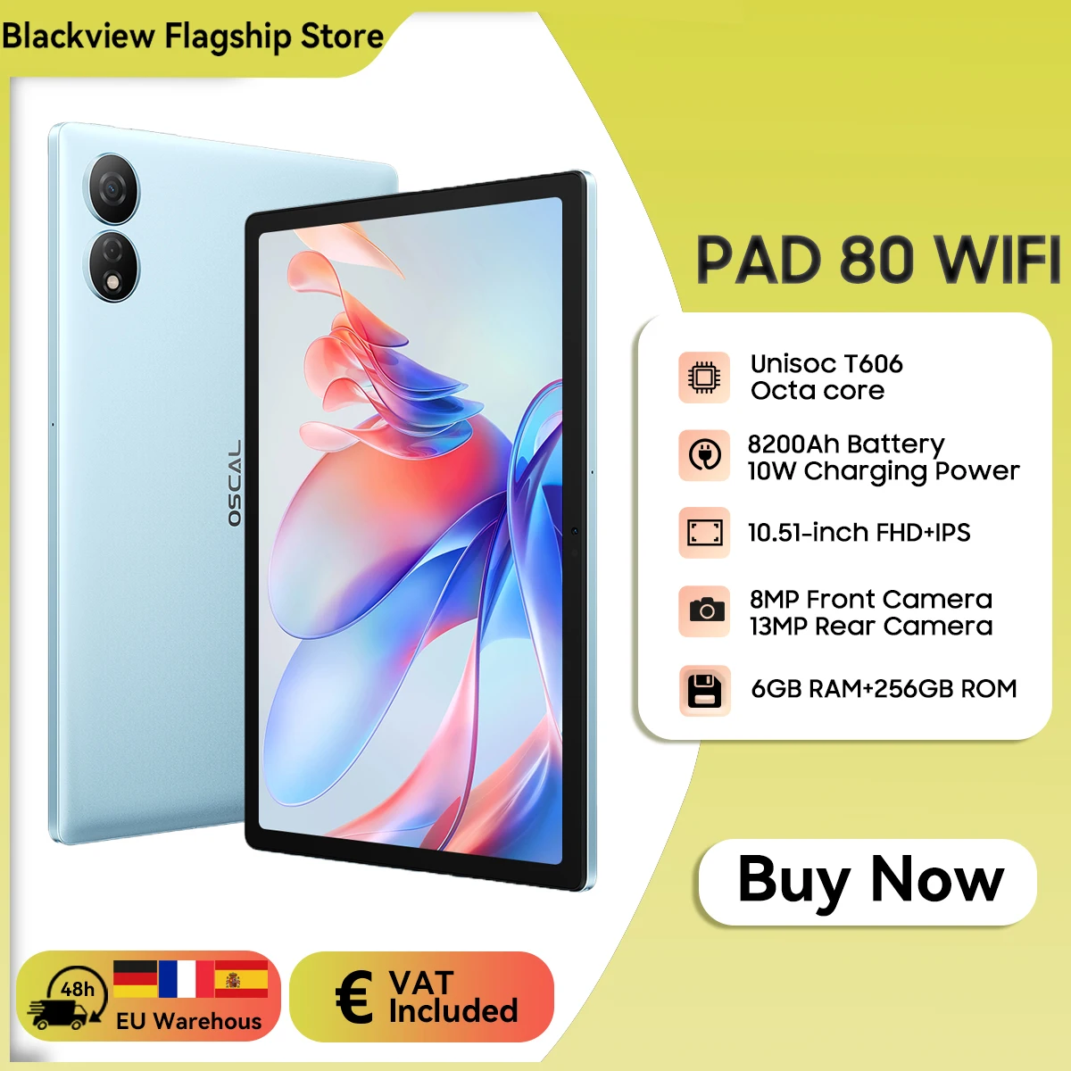 Oscal Pad 80 WIFI Tablet Android 14 10.51'' Display FHD+ T606 Octa Core 18GB(6+12) RAM 256GB ROM