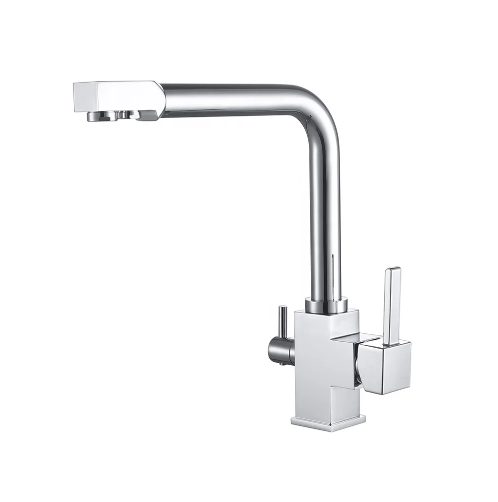 

DOGO Hot Sale 3 Ways Silver Purified Water Kitchen Faucet Dual Handles Drinking Filter Water Kitchen Brass Faucets Tap