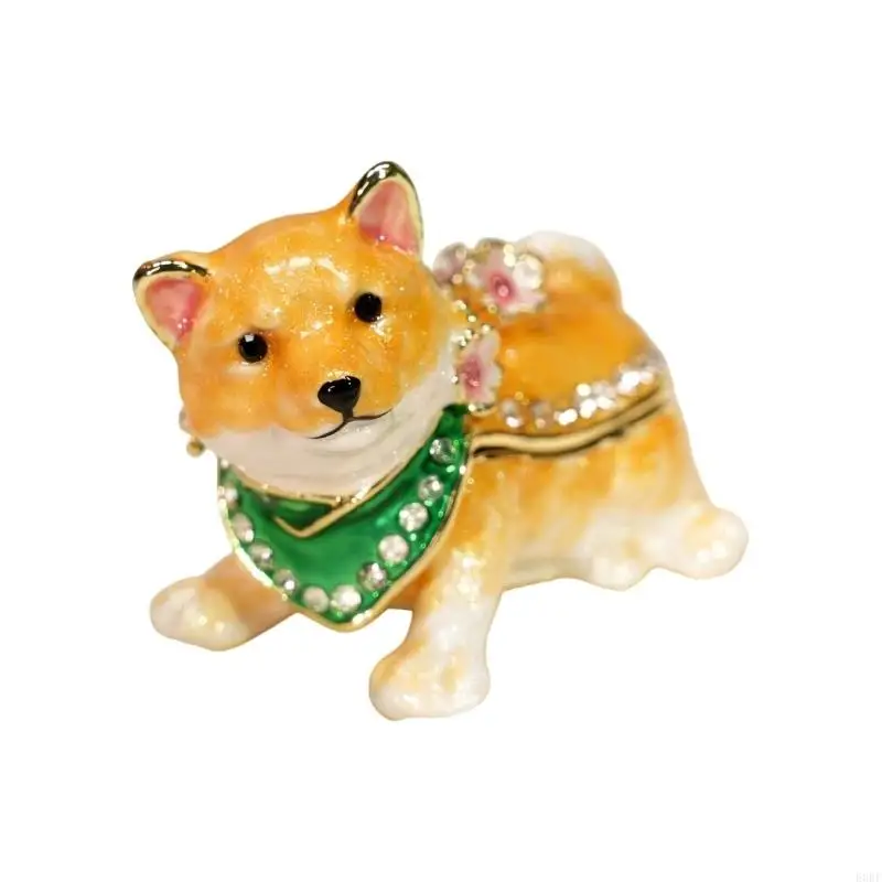 Unique Hand Carved Shiba Inu Statue Stylish Jewelry Holder with Intricate Handmade Detail for Rings And Earrings E0BF