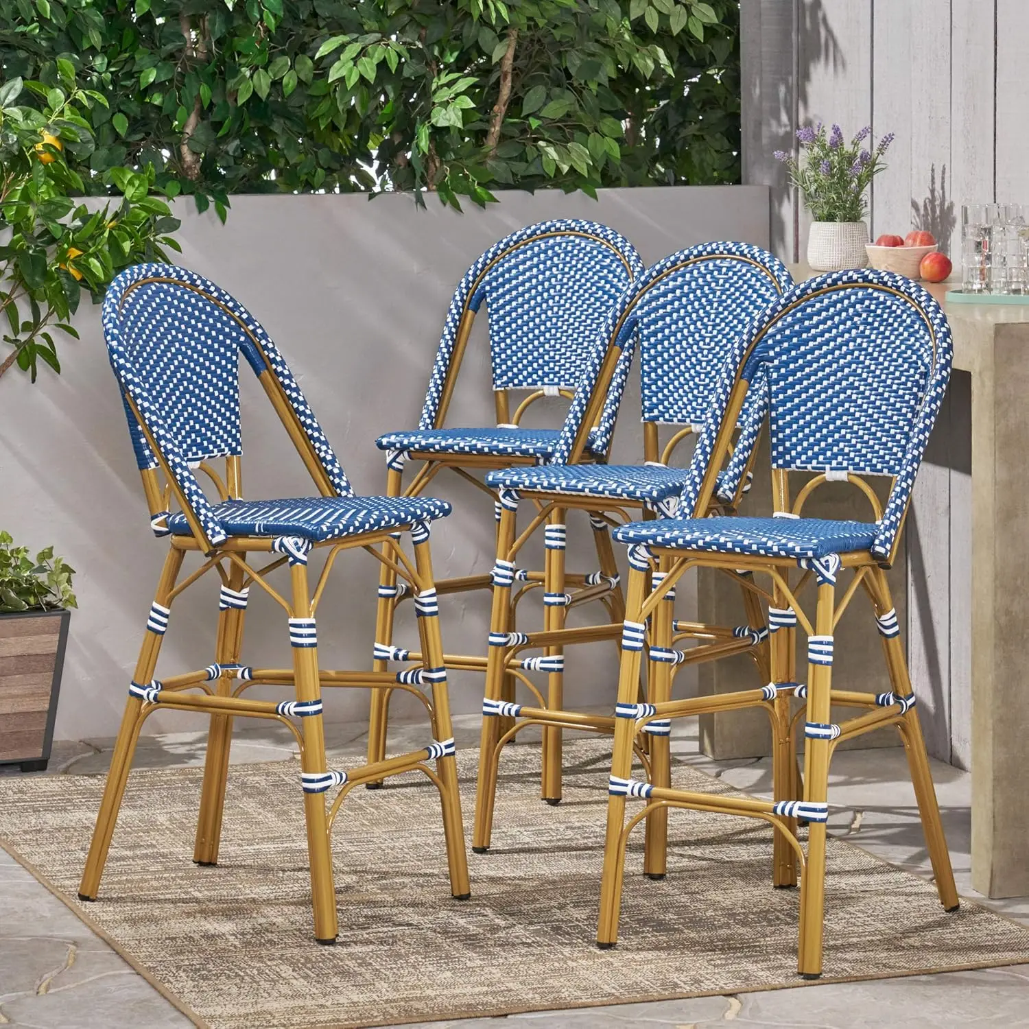 Outdoor Kinner Barstool, Teal escuro, branco e bambu impressão acabamento, 314451