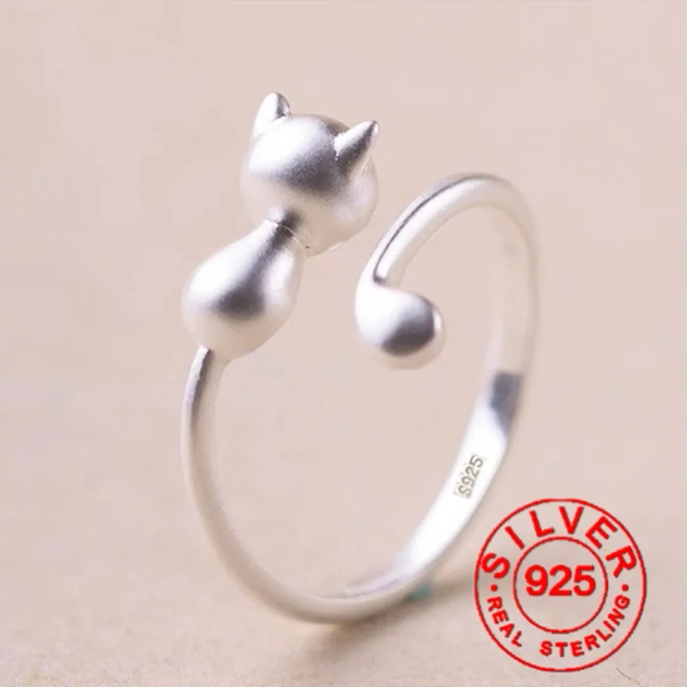 Freies Verschiffen 925 Sterling Silber Katze Ringe Für Frauen Schmuck Schöne Finger Offene Ringe Für Party Geburtstag Geschenk