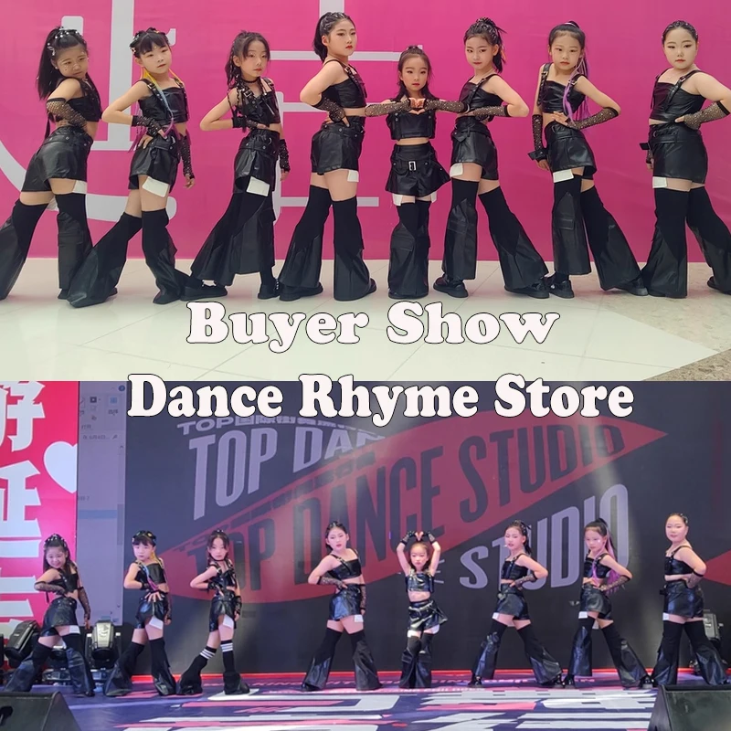 Coole Hip Pop Dance Kostüme Mädchen Gruppe Samba Dance Outfit K POP Street Bühnenkleidung Schwarzes Leder Jazz Dance Kostüm XH2609