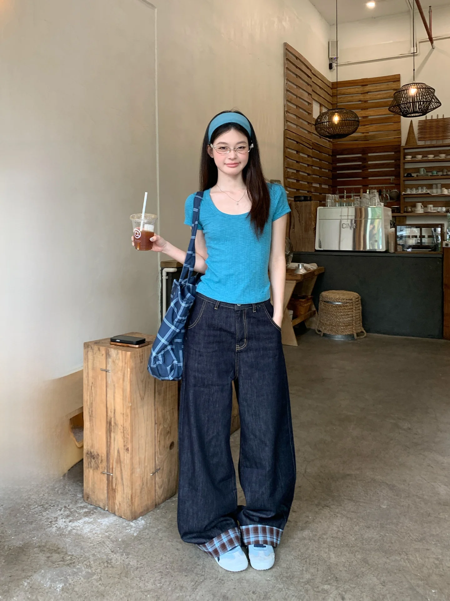 

Deep Blue Vintage Straight Leg Jeans Women's Spring Loose High Waist Wide Leg Pants Sizhou En Commuter Style Summer Casual