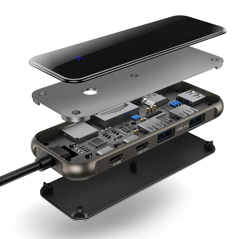 Tempered GlassPanel 8 in1 TYPE C 3.1 HUB To HDMI 4K USB 3.0 PD 100W Charging USB Splitter For Macbook Air/Pro Type C Laptop image 6