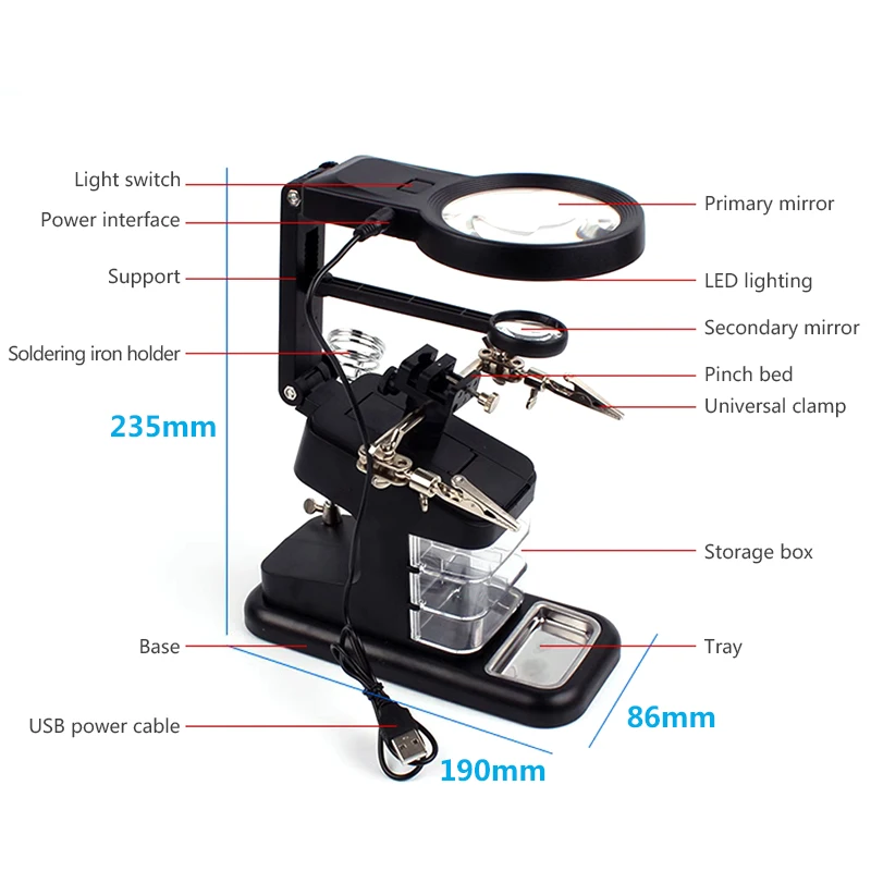 Desktop Multi Magnification Magnifying Glass With LED Light Maintenance Work Mobile Phone Electronic USB Welding Work Table Lamp