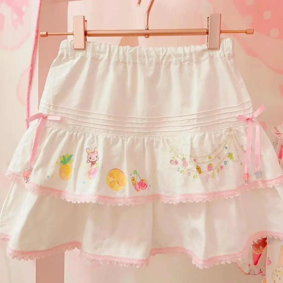 لوليتا طباعة القمم القوس كعكة بلوزة Y2K JK لوليتا اليابان Kawaii فتاة لطيف الحلو الدانتيل تي شيرت ألف خط تقسم كعكة تنورة جديد شيك