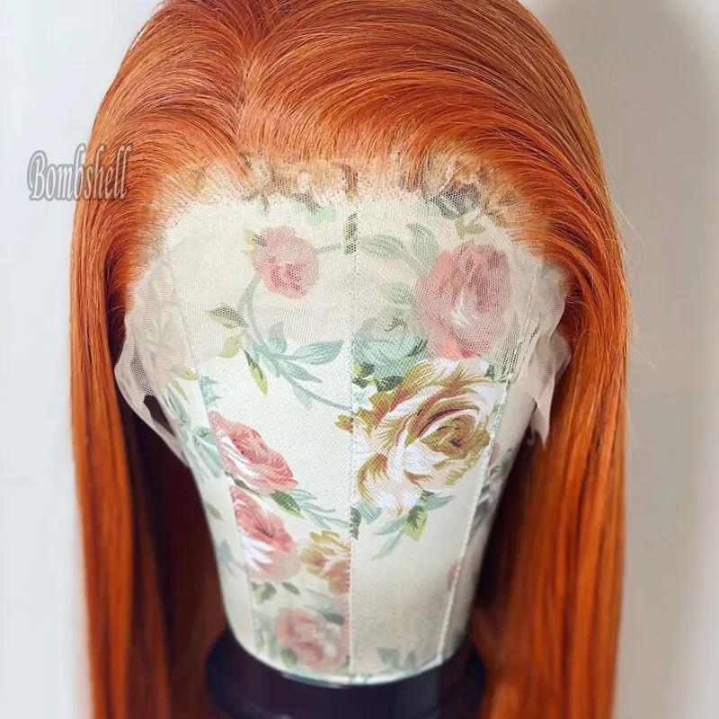 

Bombshell Ginger Orange Colored Straight Synthetic 13x4 Lace Front Wigs Glueles High Quality Heat Resistant Fiber Hair For Women