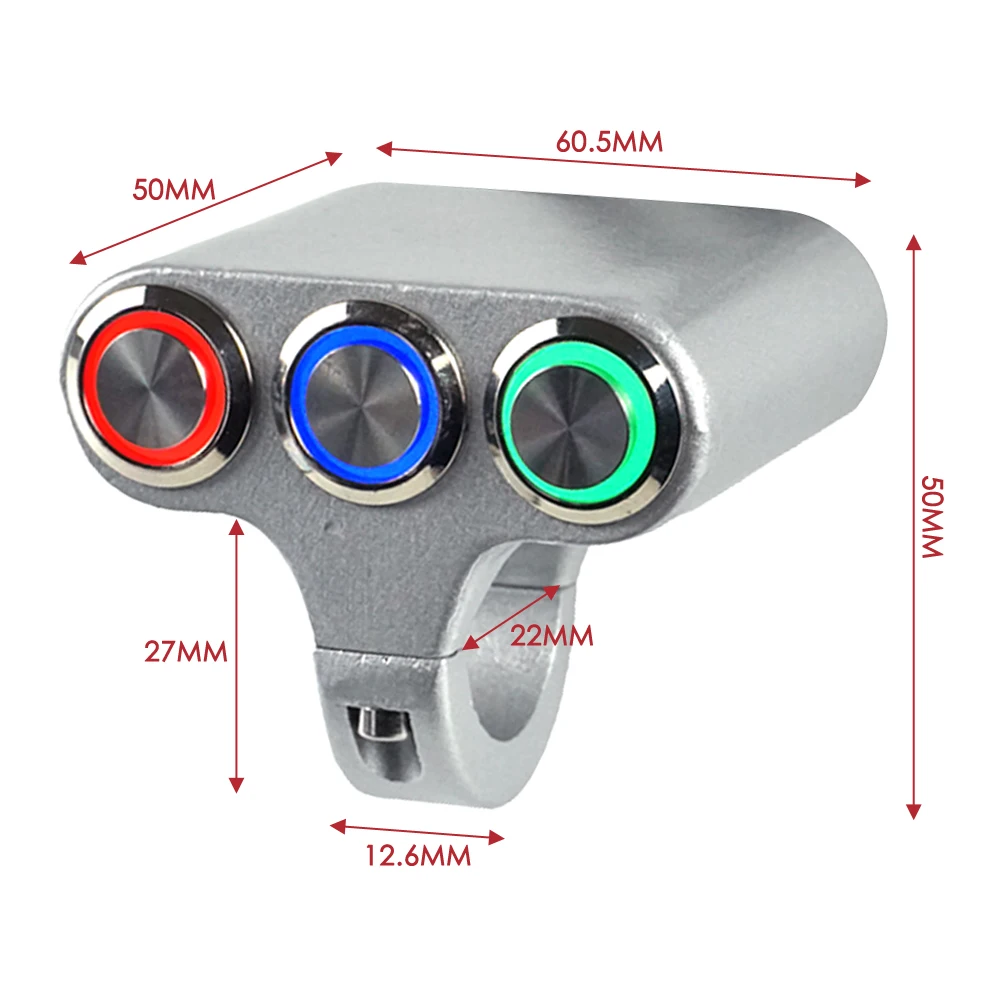 22mm Motorcycle Switches Handlebar Mount Switch For Headlight Fog Light ON OFF High Low Beam Aluminum Alloy With Indicator Light