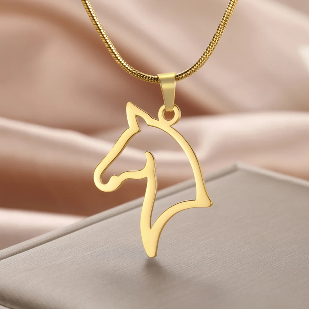 My Shape Koń Wisiorek Naszyjniki Naszyjnik ze stali nierdzewnej Zwierzęca głowa konia Łańcuch podkowy Miłośnik koni Szczęśliwy amulet Biżuteria