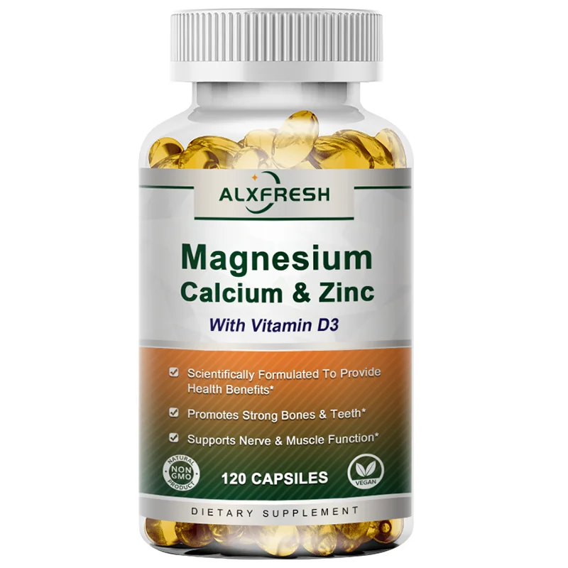 

Alxfresh Calcium Magnesium Zinc & Vitamin D3 Capsules Natural Sugar Free, Dairy Free Gluten Free GMO Free Vegan