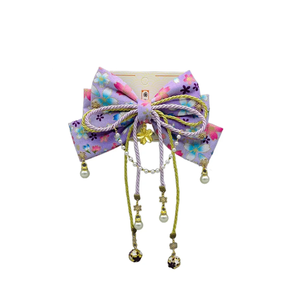 Exquisite Japanese Style Sakura Bow Hairpin Sweet Tassel Kimono Barrettes Hair Accessories Retro Side Clip Jewelry