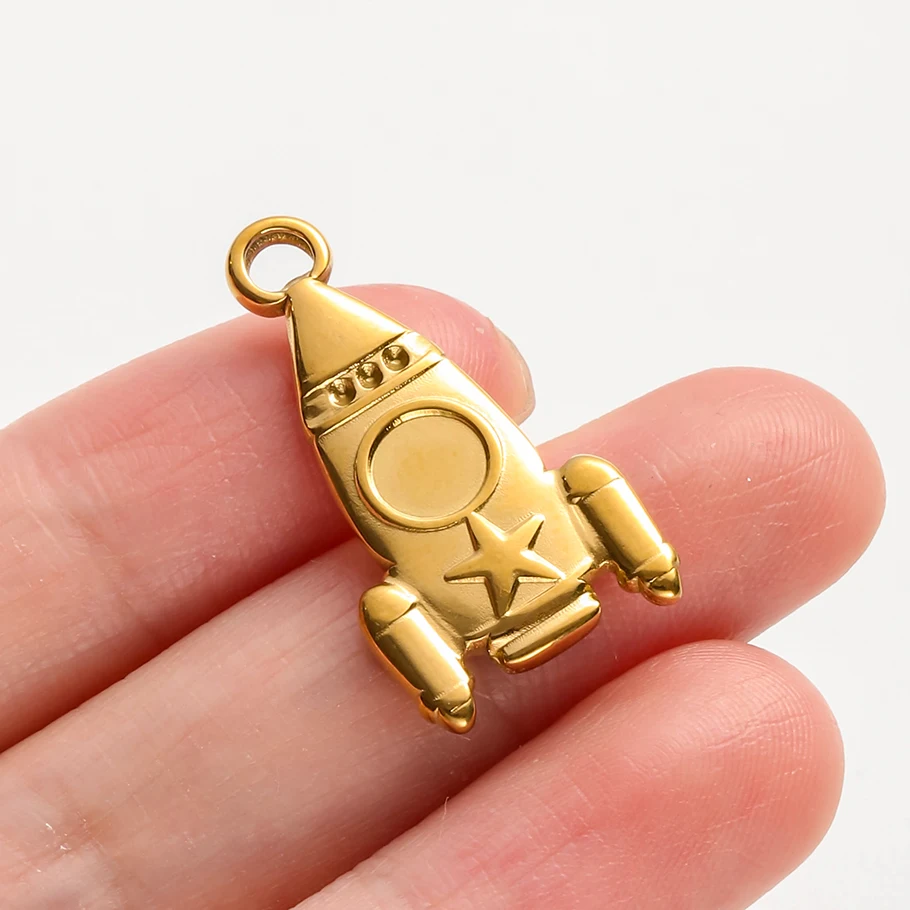 6pcs/Lot Real Gold Plated Space Alien Pendants Astronaut Sun Moon Star Charm Stainless Steel Charms For Jewelry Making Supplies view 4
