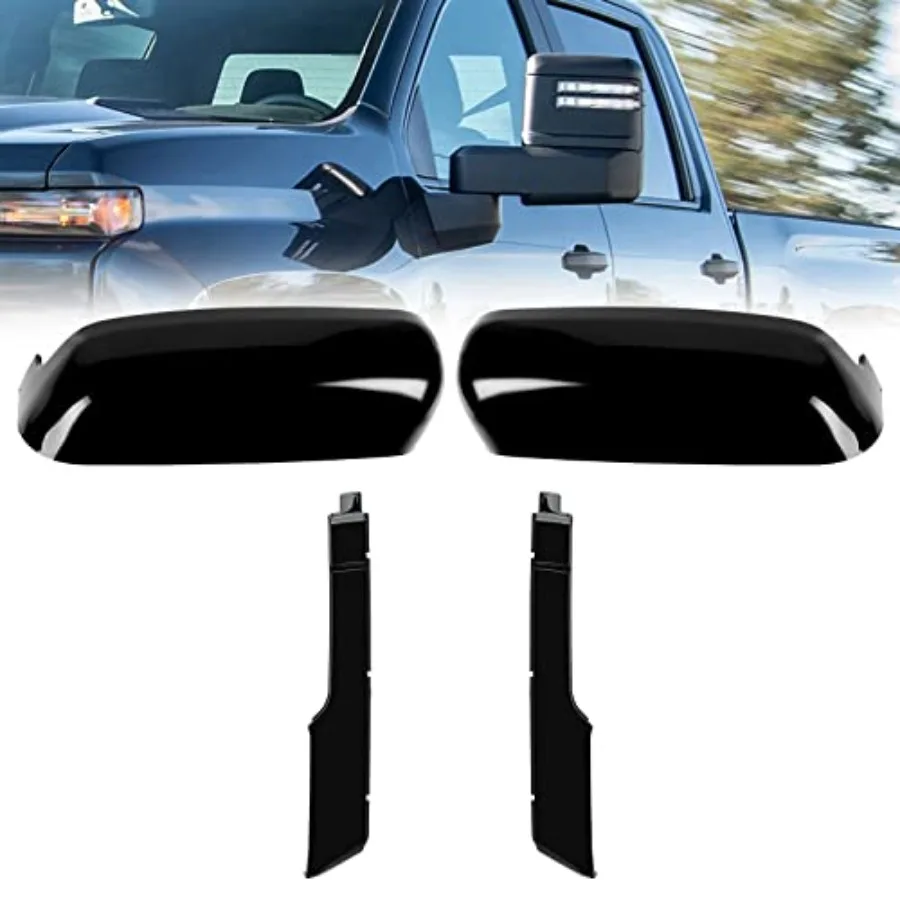 

Glossy Black Towing Top+Side Clip-On Mirror Covers Replace for 2020 2021 2022 2023 2024 2025 Chevy Silverado GMC Sierra 2500HD