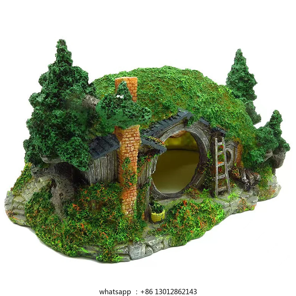 

Украшение для аквариума Хоббит Дом Пещера Аквариум Орнамент Пещера Отверстие для рептилий Укрытие Орнамент Рокарий Ландшафтный орнамент