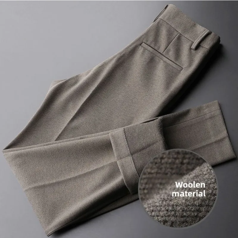 Harajuku Woolen Trousers Men's High-end Autumn Winter 2026 New Korean Casual Trousers Slim-fitting Small-foot Suit Baggy Pants