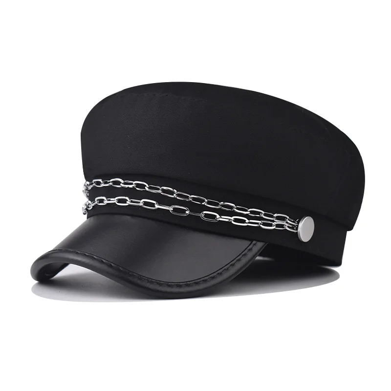 

Autumn Winter Chain Link Black Military Berets for Women Female Flat Army Cap Salior Hat Girl Travel Berets Ladies Painters Cap