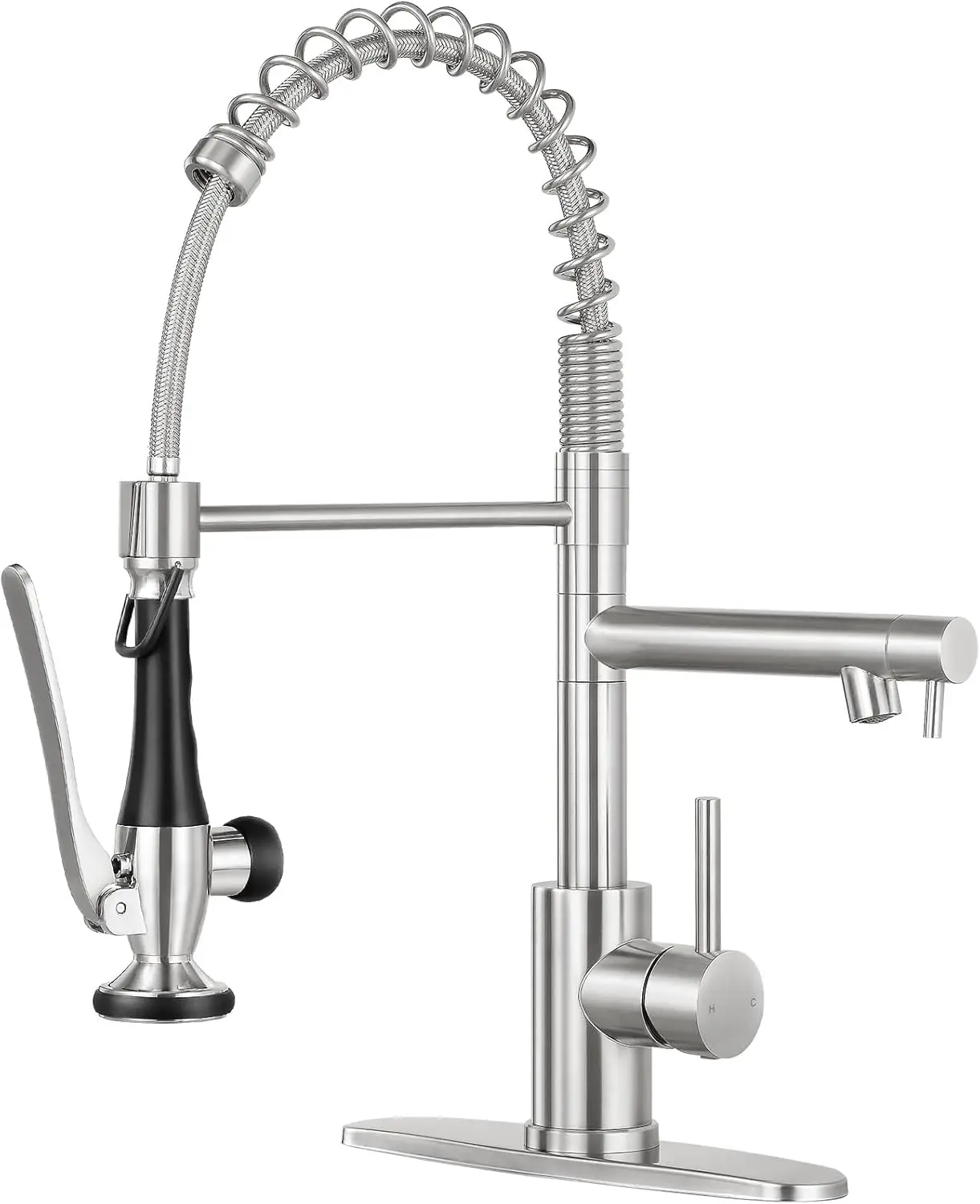 

Commercial Style Single Handle Kitchen Faucet with Pull Down Sprayer, Brushed Nickel Finish