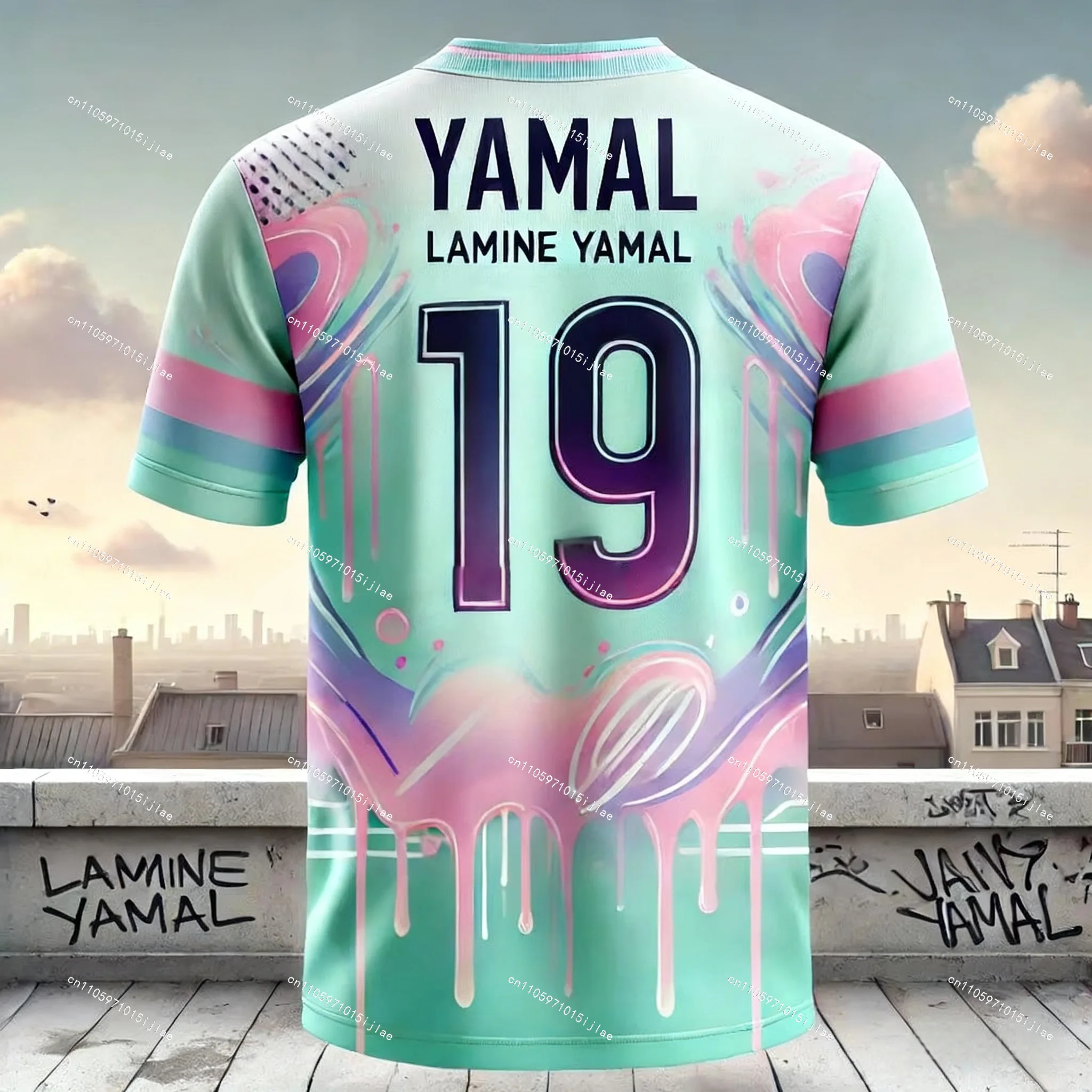 2025 جديد الصيف Ai-مصممة موضة جديدة يامال الكتابة على الجدران عنصر نمط مروحة تي شيرت رياضي مباراة يومية التدريب مريح جيرسي #3