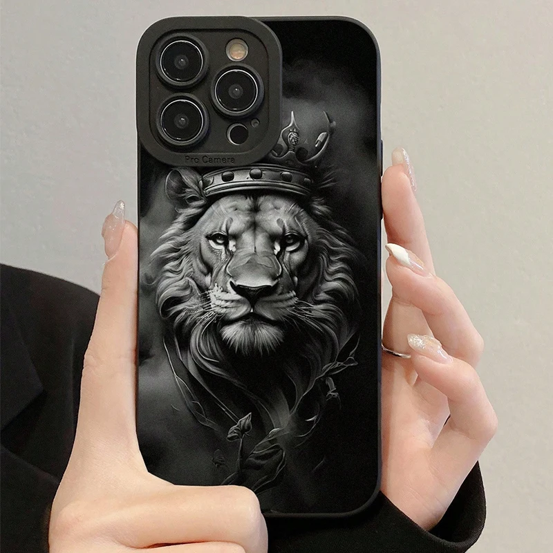 Funda de teléfono con estampado de León colorido detallada y perforada para iPhone 17 16 15 14 Pro Max 13 12 11 XS X XR 7 8 Plus 16E 17 Air Cover