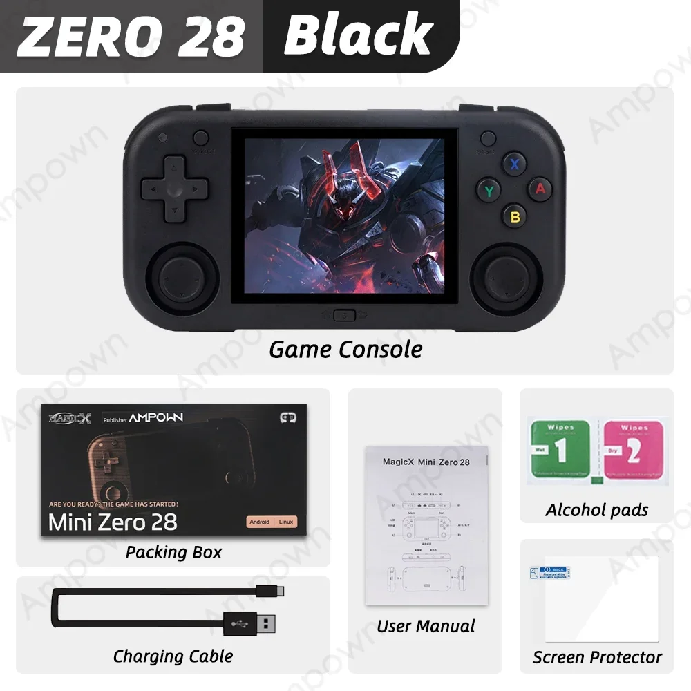 AMPOWN Mini Zero 28 Handheld Video Game Console 2.8 ''IPS Scherm A133P Processor Android OS 2.4GWIFI MAGICX ZERO28 Speler Geschenken