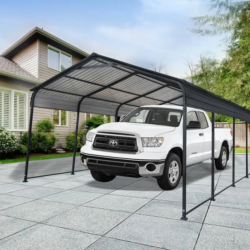 

12x20 FT Heavy-Duty Metal Carport, All-Weather Outdoor Shelter for Cars, Trucks, Boats, and SUVs - Black Galvanized Structure