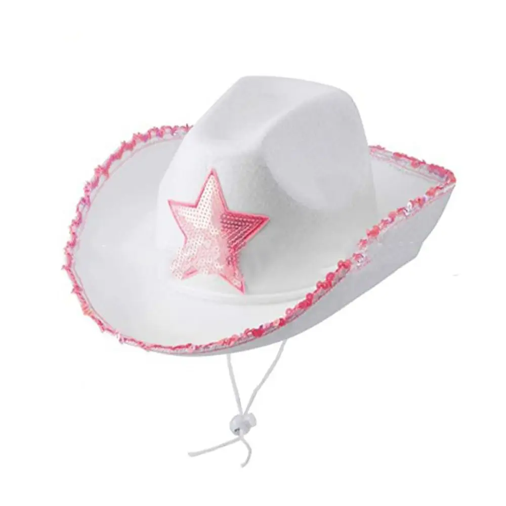 

Регулируемая крутая ветрозащитная ковбойская шляпа с розовой звездой на шнурке, кепка для девочек, ковбойская шляпа Stetson